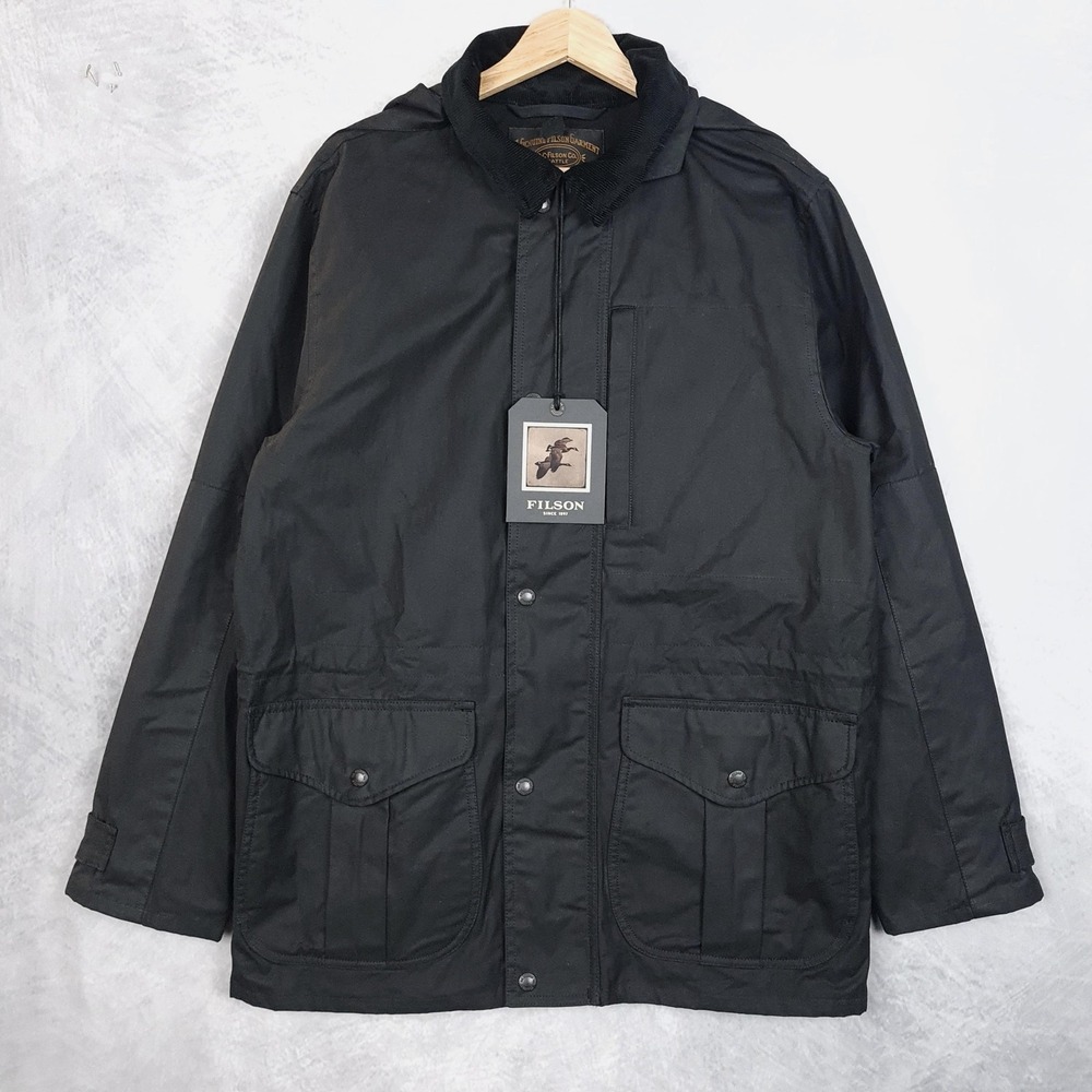 Filson Jacket Mens Small Cover Cloth Hooded Waxed Parka Chin Strap Field Coat